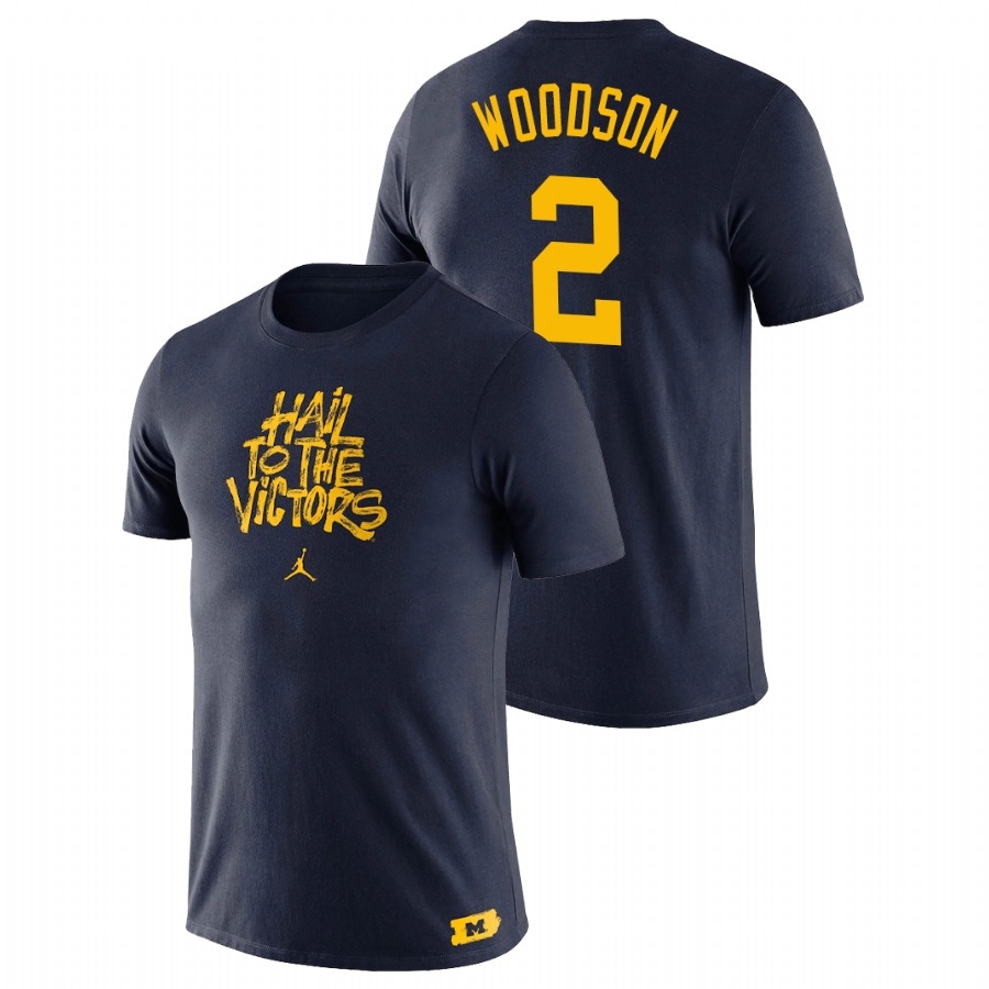 Michigan Wolverines Men's NCAA Charles Woodson #2 Navy Brush Phrase College Football T-Shirt HFA4049DH
